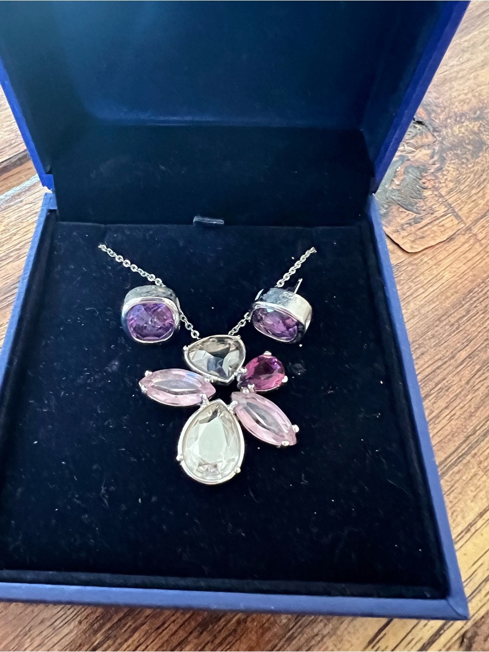 Swarovski Silver-Tone Purple multi Crystal Statement necklace and earring set